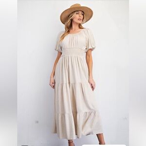 Easel Tan Linen Maxi Dress